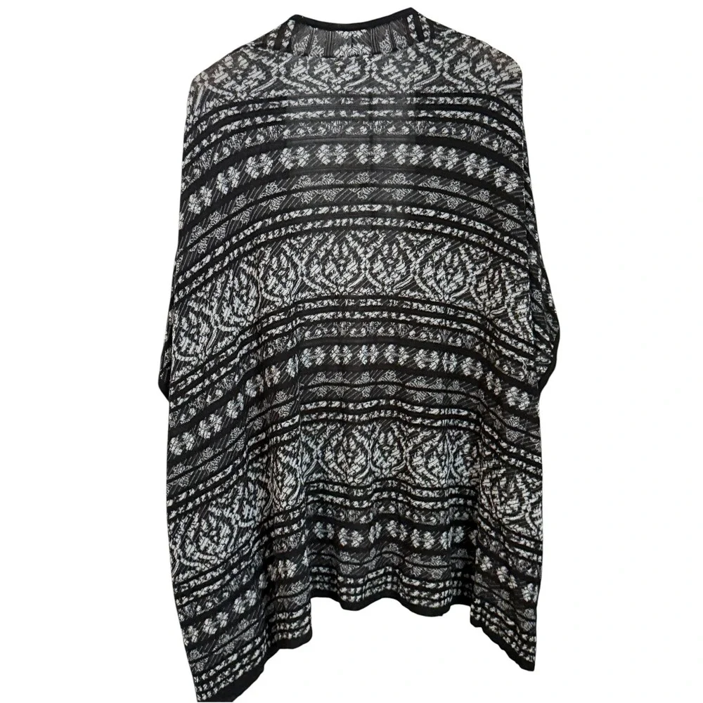 Chicos Boho Open‎ Cardigan Sweater Duster Kimono Size 3 -XL Black Knit Chic NWT